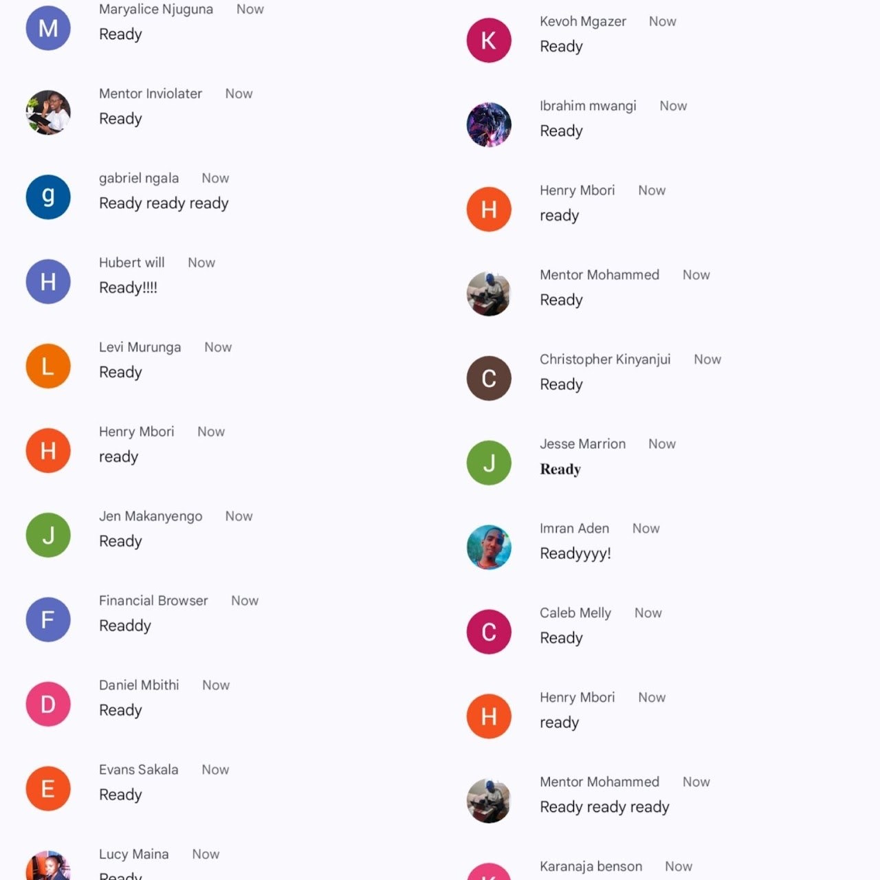 WhatsApp group showing members ready for training