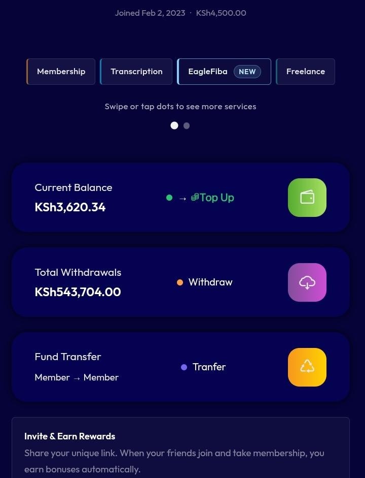 Earnings screenshot showing KSh543,704 total withdrawals
